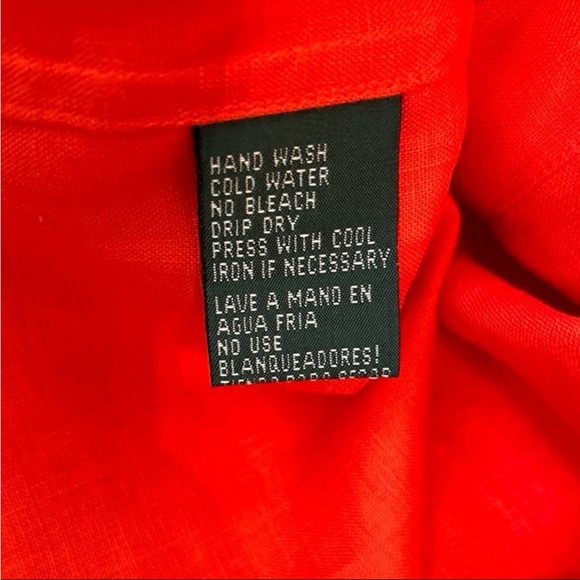 Lauren Ralph Lauren Petite Red Linen Short Sleeve Button Down Shirt - Picture 10 of 12